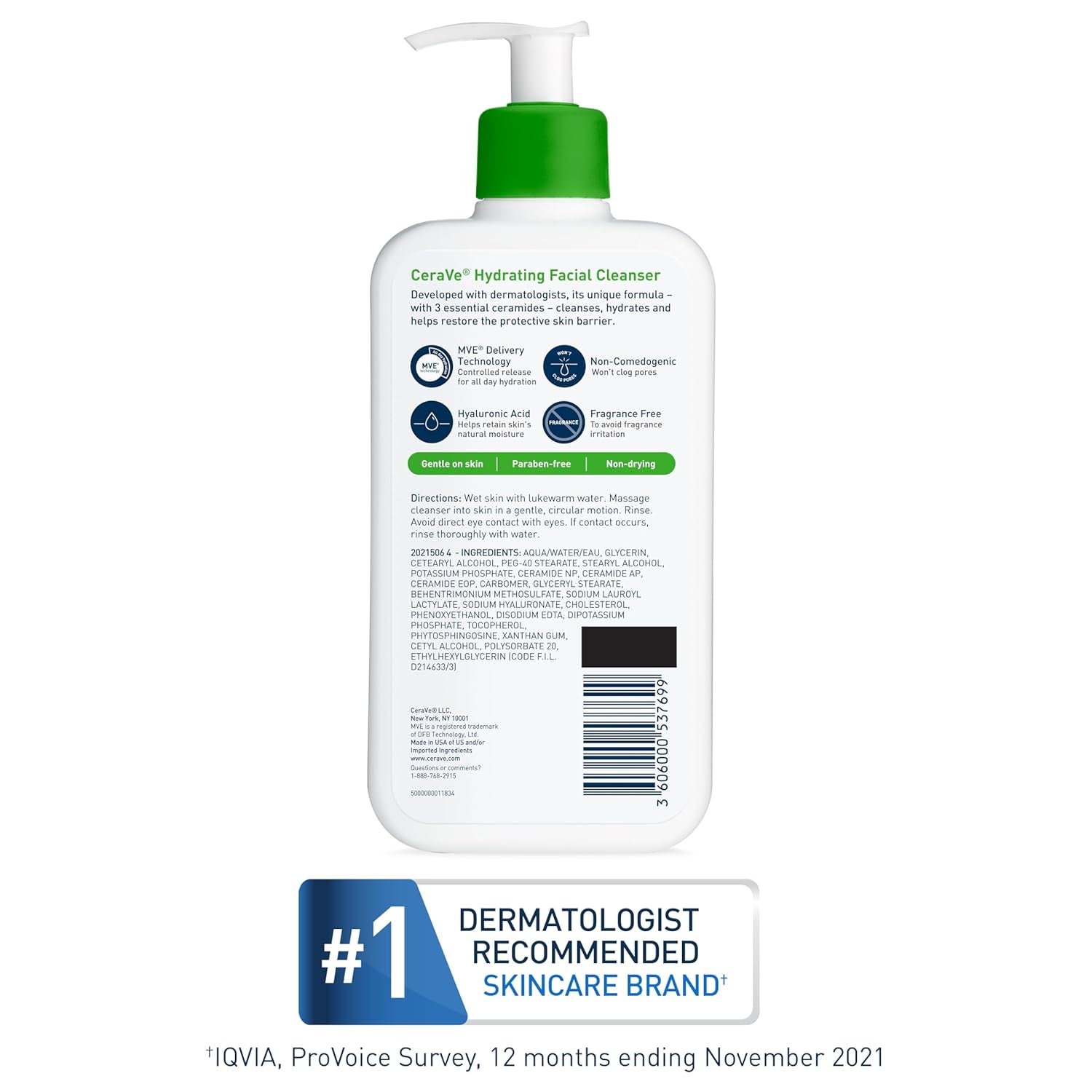 Hydrating Facial Cleanser - Moisturizing Face Wash for Dry Skin with Hyaluronic Acid, Ceramides, and Glycerin, Suitable for Normal to Dry Skin, National Eczema Association Certified
